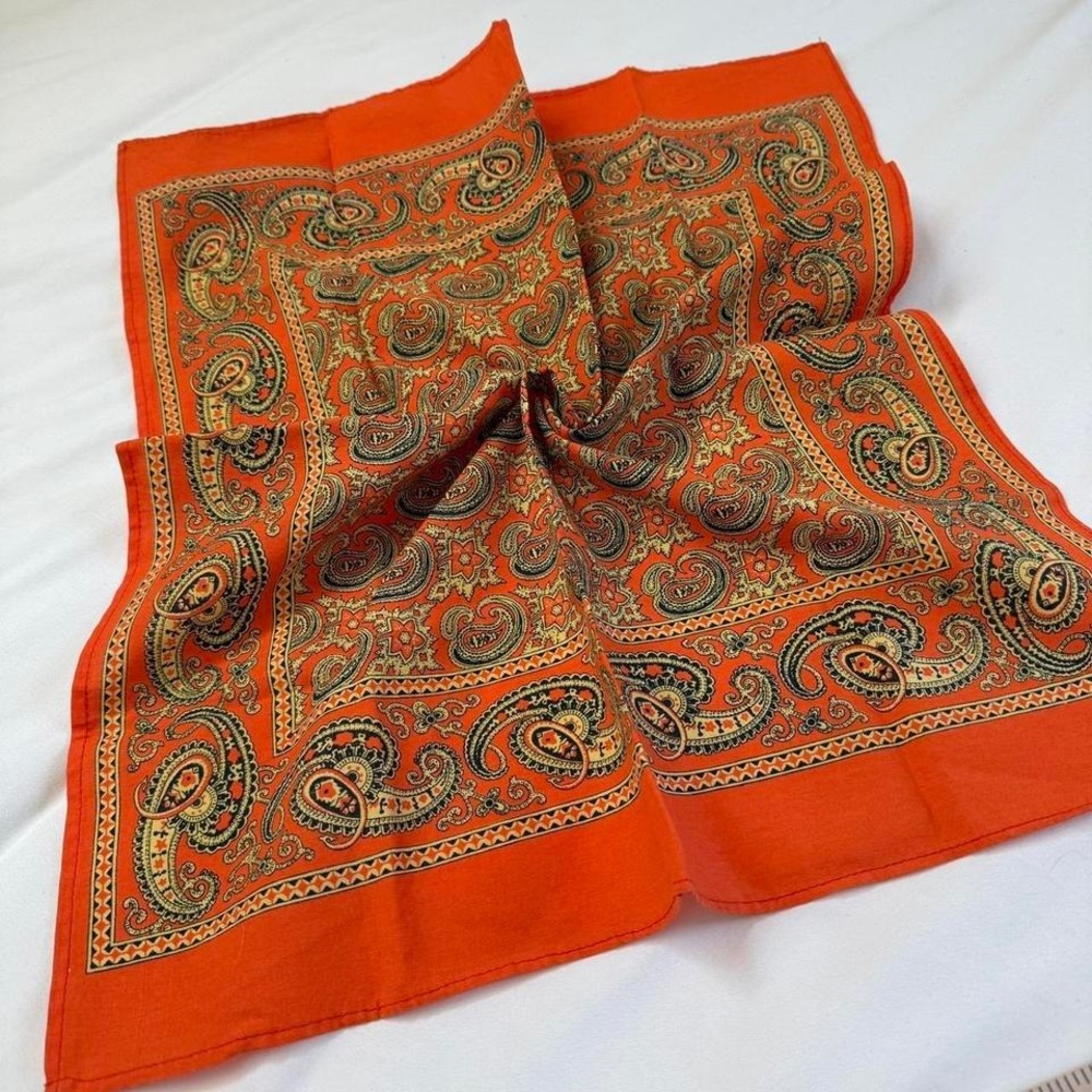 orange paisley scarf  70s orange paisley scarf retro square scarf boho